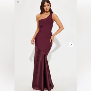 Fashion Nova One Shoulder Burgundy Dress